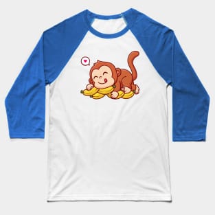 Cute Monkey Laying On Banana Cartoon Baseball T-Shirt